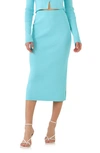 Endless Rose Rib Side Slit Midi Skirt In Aqua