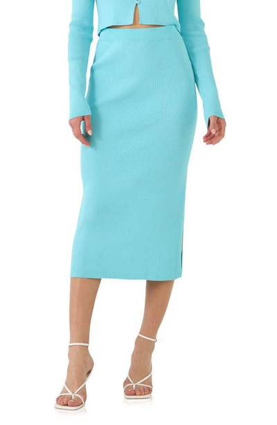 Endless Rose Rib Side Slit Midi Skirt In Aqua