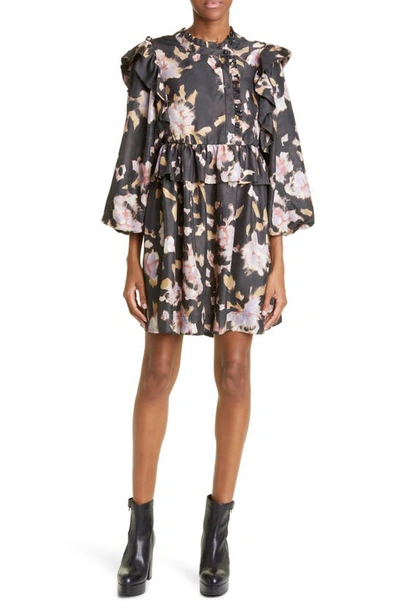 Munthe Anner Ruffle Long Sleeve Silk Dress In Brown | ModeSens