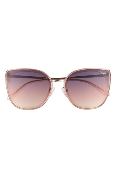Quay Flat Out 60mm Cat Eye Sunglasses In Champagne,navy Rose