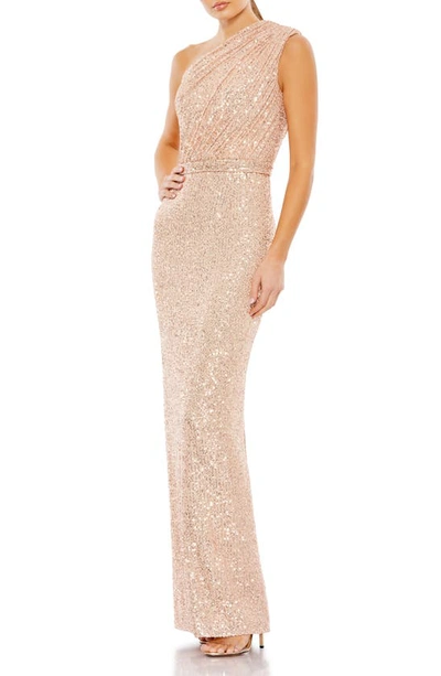 Mac Duggal Sequin One-shoulder Column Gown In Rose Pink