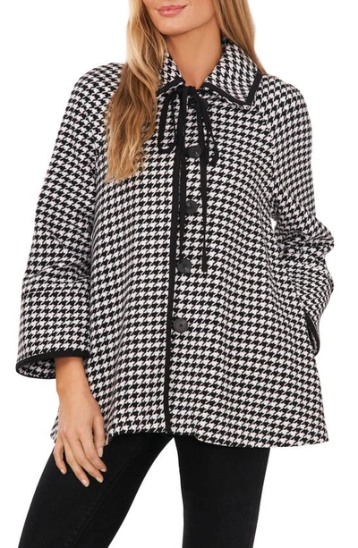 Cece Houndstooth Cape Jacket In Rich Black