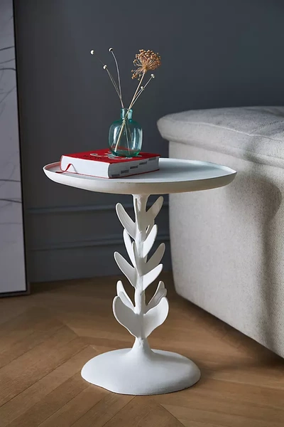 Anthropologie Floral Leaves Side Table In White