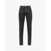 Balmain Tapered Biker Jeans In Noir Delave