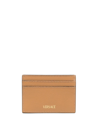 Versace Medusa Card Holder In Leather In Brown