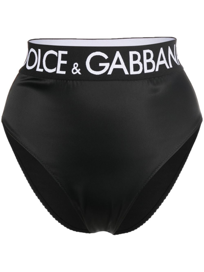 Dolce & Gabbana High Waist Stretch Cotton Briefs In Black