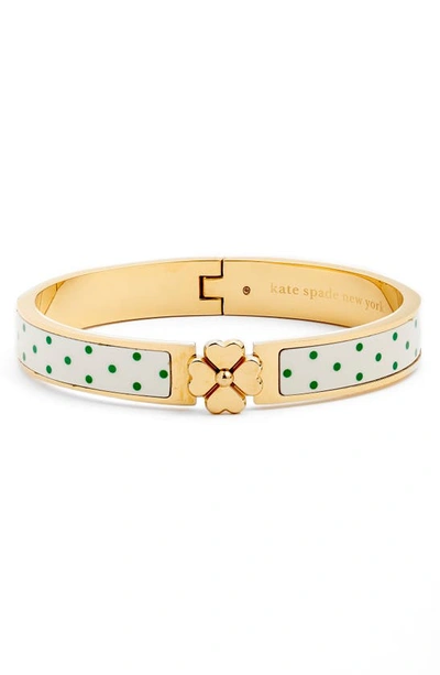 Kate Spade Heritage Spade Flower Goldtone & Enamel Hinged Bangle In Sun Dot