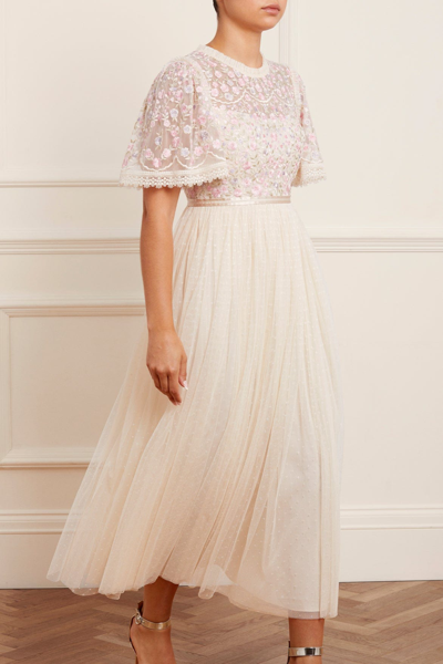 Needle & Thread Rosie Lace Bodice Short Sleeve Ankle Gown In Champagne |  ModeSens