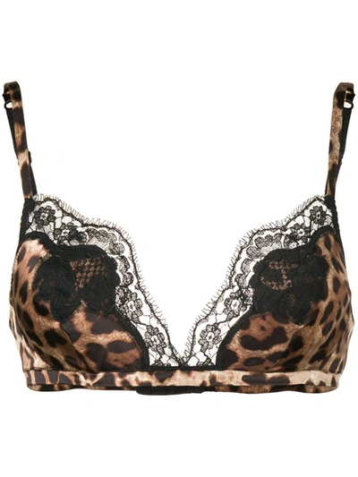 Dolce & Gabbana Leopard-print Silk-blend Triangle Bra In Brown