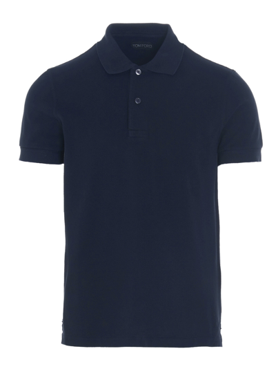 Tom Ford Logo Embroidery Cotton Polo Shirt In Blue