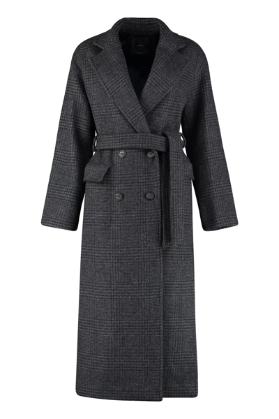 Pinko Giacomo Double-breasted Prince-of-wales Wool Coat In Grey,black