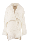 Stella Mccartney Asymmetric Fringed Cardi-coat In Panna