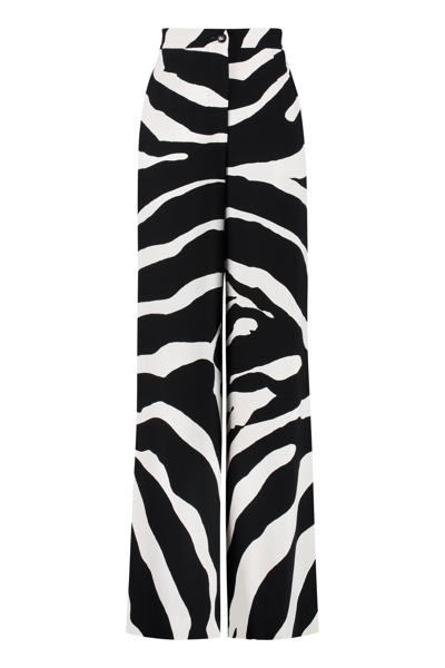 Dolce & Gabbana Zebra Print Wide-leg Trousers In Black/white