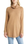 Caslon Turtleneck Tunic Sweater In Tan Camel Dark Heather