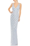 Mac Duggal Floral Embellished Column Gown In Powder Blue