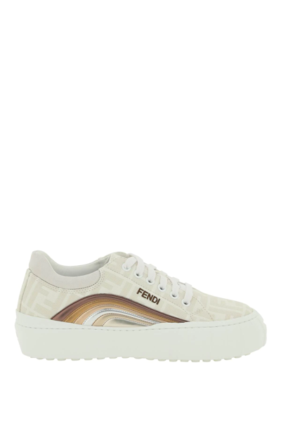Fendi Ff Monogram Coated Canvas Low-top Sneakers In White,beige