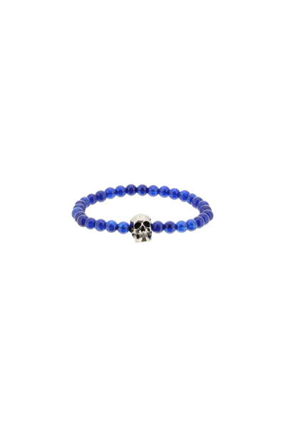 Alexander Mcqueen Skull-motif Beaded Bracelet In Blue