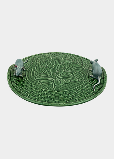 Bordallo Pinheiro Lily Cheese Tray With Mouses In Green