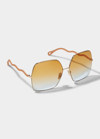 Chloé Ripple Square Metal/rubber Sunglasses In Classic Gold
