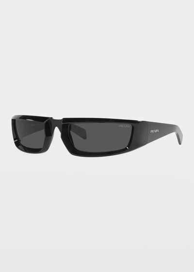 Prada Rectangle Plastic Wrap Sunglasses In Black