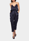 Cami Nyc Carmen Cropped Silk Cargo Pants In Navy
