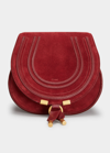 Chloé Marcie Small Suede Saddle Crossbody Bag In Dark Ruby