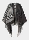 Burberry Split Check Fringe Trim Cashmere Cape In Grey Charcoal