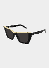 Saint Laurent Golden Brow Acetate Cat-eye Sunglasses In 001 Black