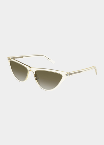 Saint Laurent Slim Logo Acetate Cat-eye Sunglasses In 005 Yellow