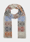 Loewe Multicolor Anagram Lines Wool-blend Scarf In Light Grey Multi