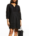 Tommy Bahama St. Lucia Split Neck Linen Blend Cover-up Dress In Black