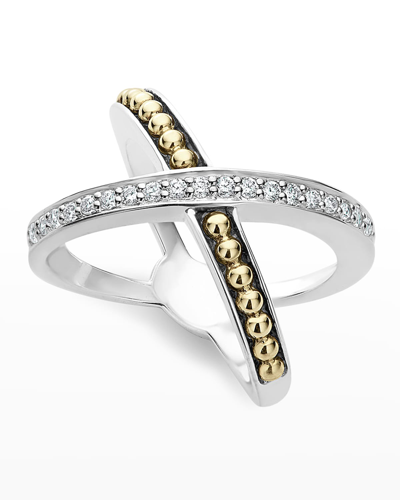 Lagos 18k Gold And Sterling Silver X Ring With Diamonds In Silver/ Gold/ Diamond