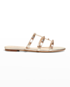 VALENTINO GARAVANI ROCKSTUD METALLIC CITY FLAT SLIDE SANDALS