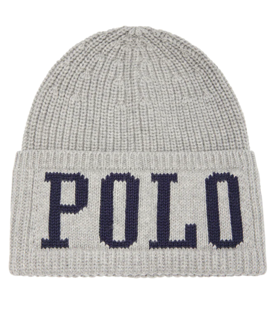 Polo Ralph Lauren Kids' Logo Intarsia Cotton Beanie In Andover Hthr W/ Rl Navy