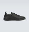 Zegna Triple Stitch Leather Sneakers In Black