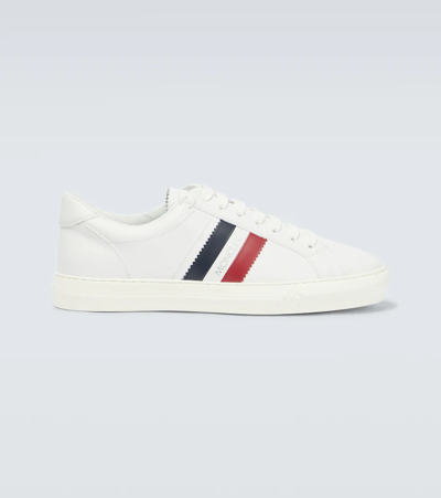 Moncler New Monaco Striped Leather Sneakers In White