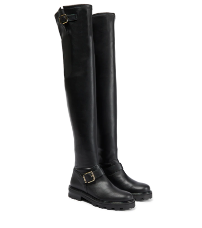 Jimmy Choo Biker Ii Buckled Leather Over-the-knee Boots In Black