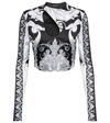 Versace Black And Gray Crop Top In Stretch Fabric With Allover Barocco Print Woman In Black+white
