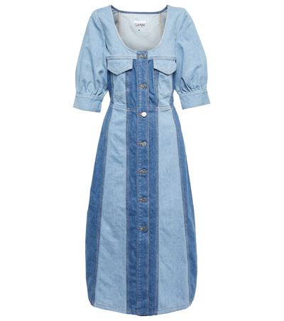 Ganni Panelled Midi Organic Cotton Dress In Denim