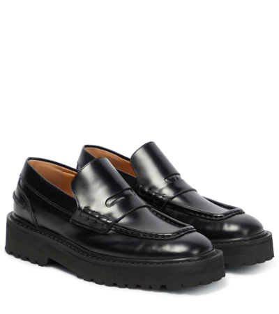Dries Van Noten Leather Penny Loafers In Black