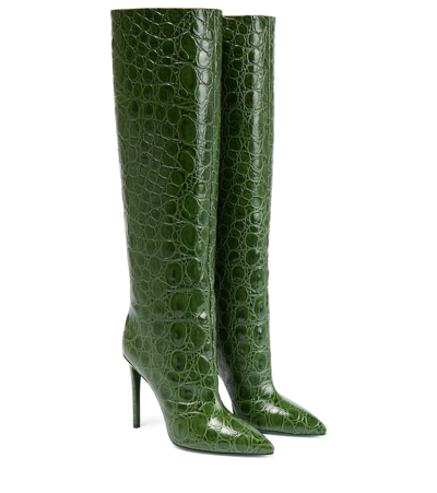 Paris Texas Croc-effect Leather Knee-high Boots In Green