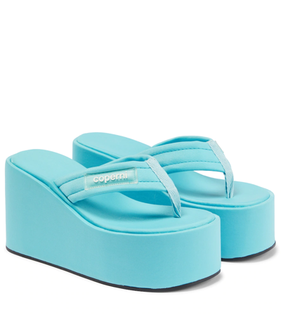 Coperni Ssense Exclusive Blue Branded Wedge Sandals In Turquoise