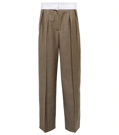 The Row Milla Two-tone Pleated Wool And Mohair-blend Straight-leg Pants In Grey