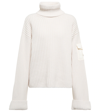 Moncler Shell-trimmed Ribbed Wool Turtleneck Sweater In Bianco