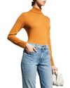 Lafayette 148 Metallic Trim Kindcashmere Turtleneck Sweater In Curry