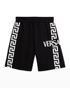 Versace Kids' Boy's Greca Logo Bermuda Shorts In Nero Bianco