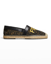 Fendi Logo-embroidered Leather-trimmed Canvas-jacquard Espadrilles In Tab.ner G.ne