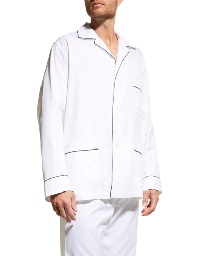 Brioni Men's Long Cotton Pajama Set W/ Piping In White