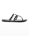 Valentino Rockstud T-strap Flat Slide Sandals In Black