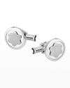 MONTBLANC SNOWCAP-EMBLEM ROUND CUFF LINKS, SILVERTONE